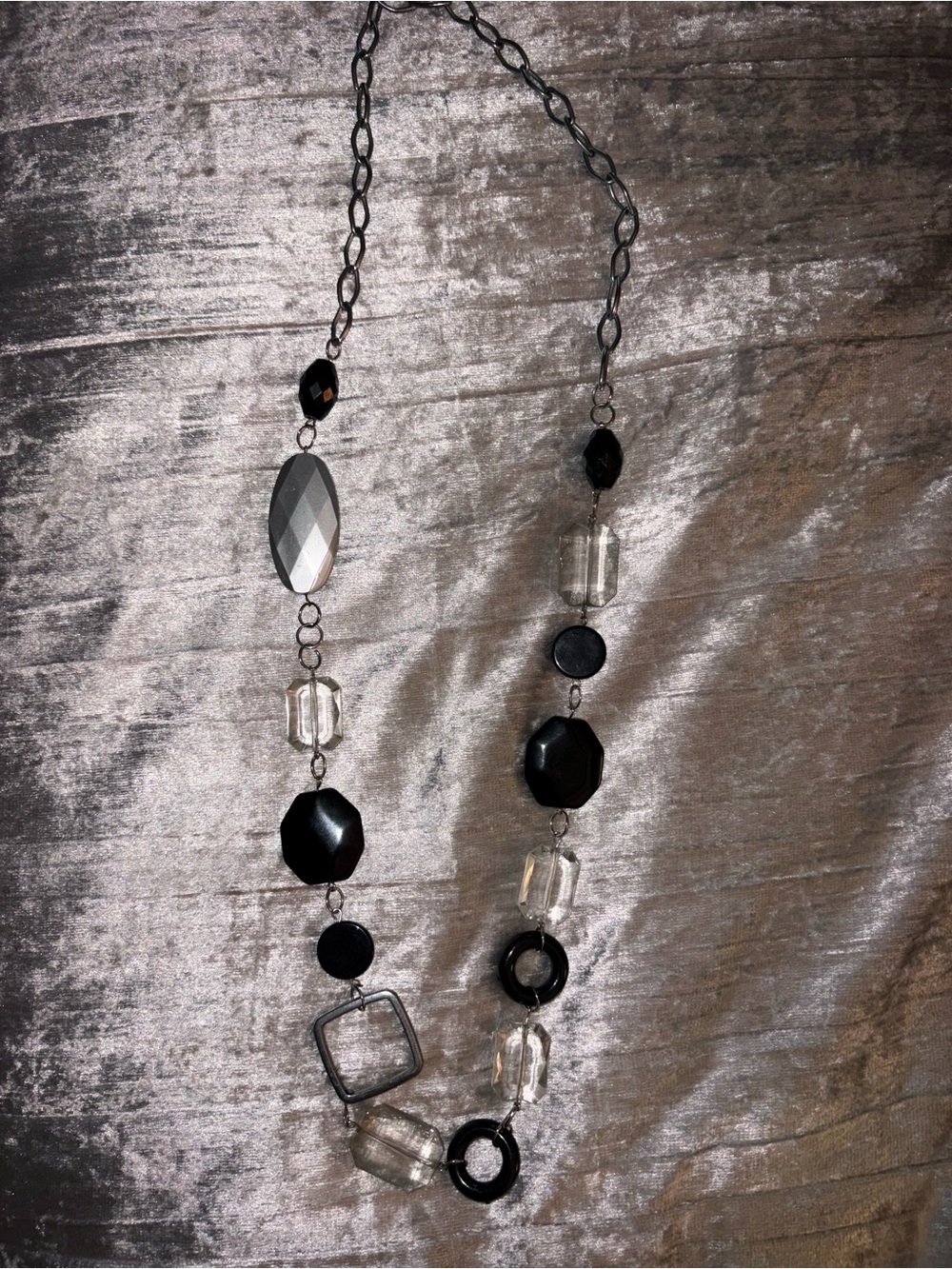 Black and Clear Faceted Bead Necklace for Women